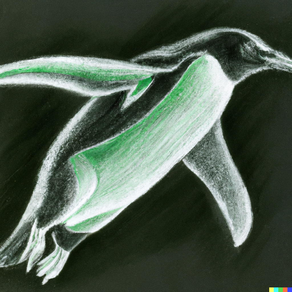 Flying penguin illustration